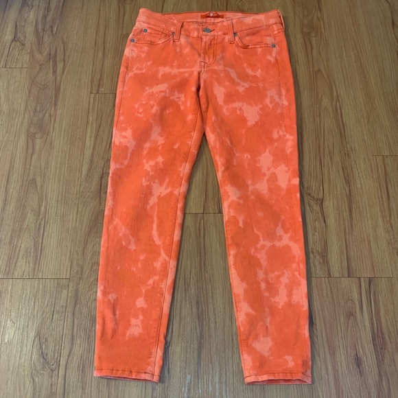 7 For All Mankind Orange Tie Dye Skinny Jeans - Picture 6 of 11